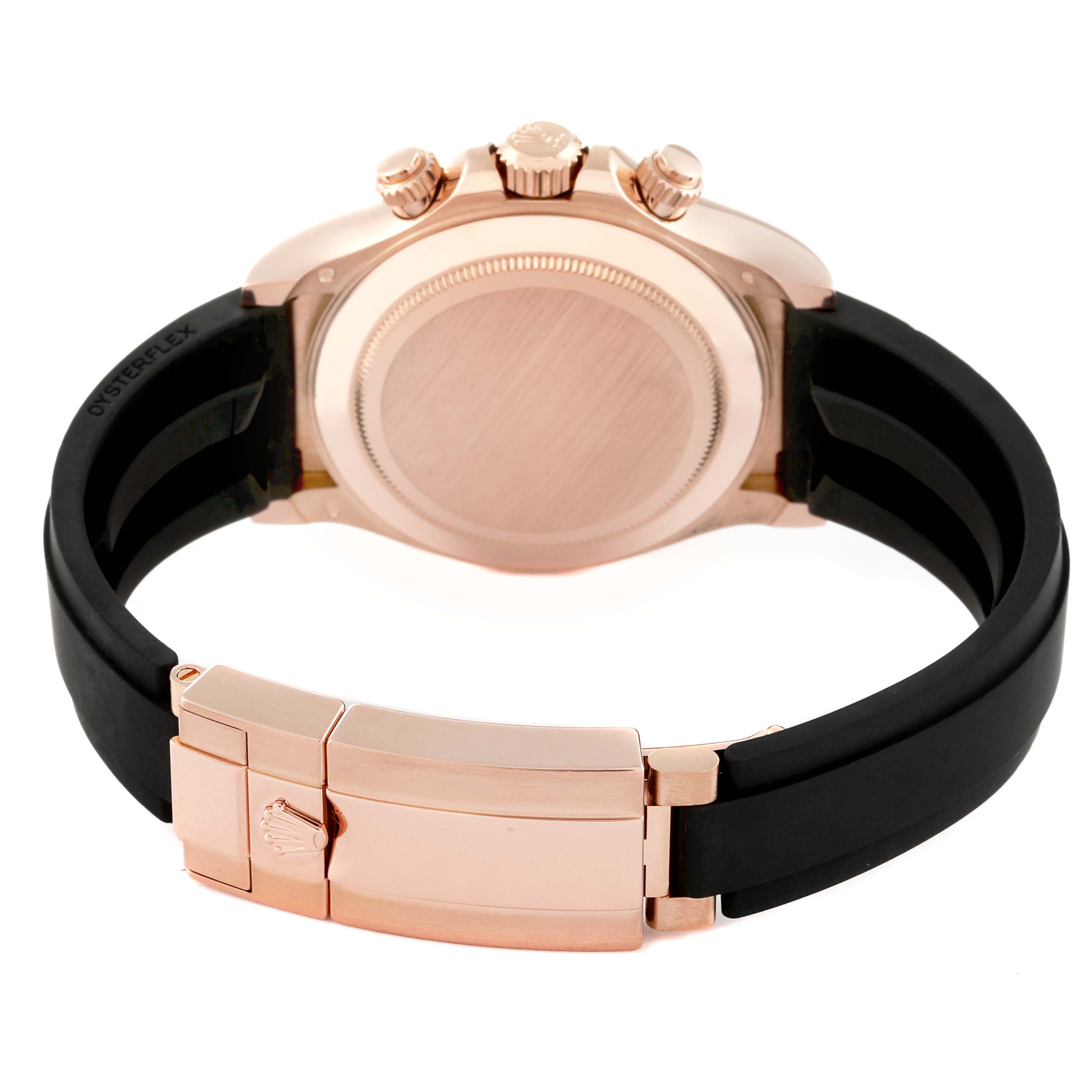 The image shows the back case and clasp of the Rolex Daytona 116515LN Men's Rose Gold Silver Dial 116515LN Men's Rose Gold Silver Dial watch taken from the rear angle.