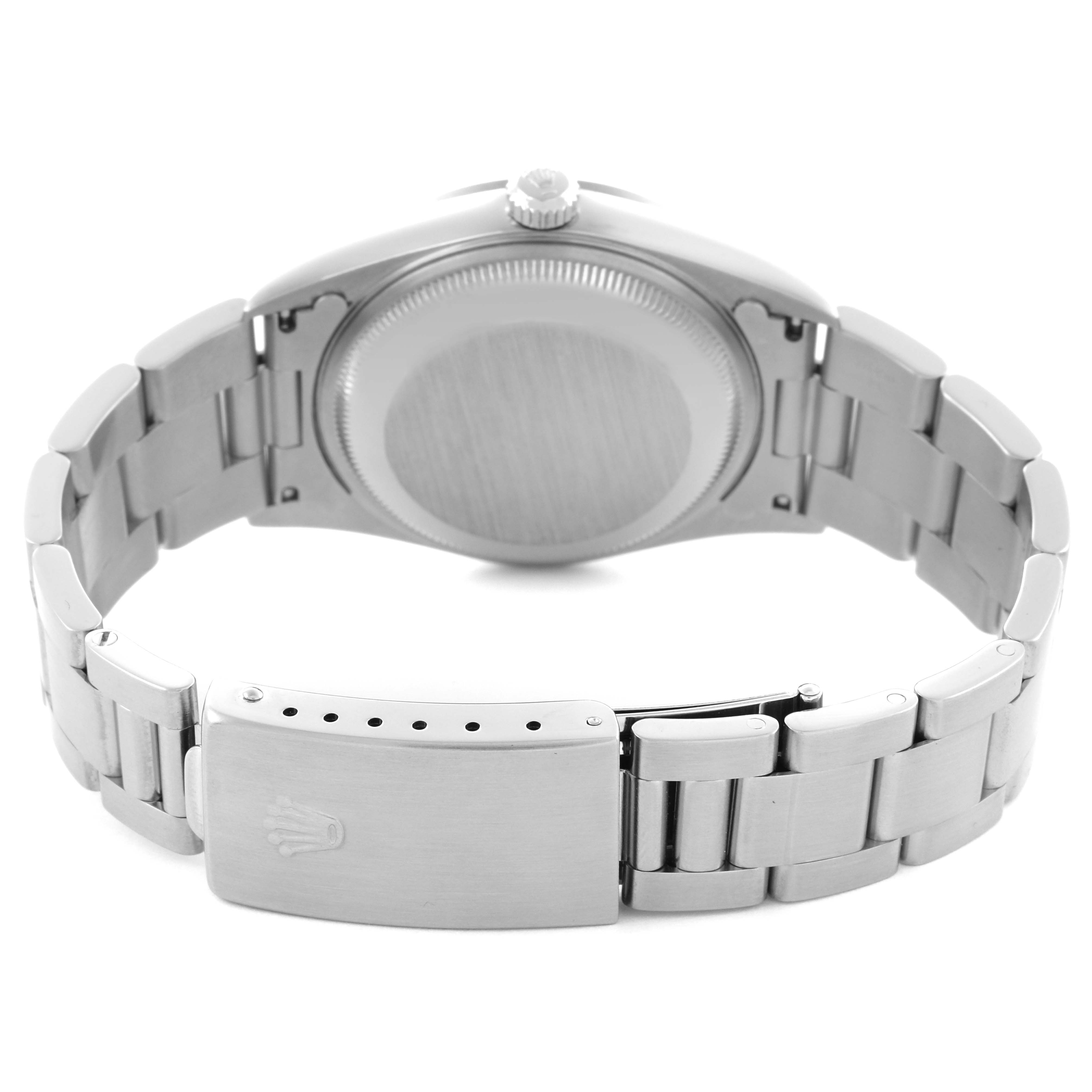 The image shows the back of the Rolex Date 15200 Men's Stainless Steel Blue Dial 15200 Men's Stainless Steel Blue Dial watch, featuring the case back, bracelet, and clasp.