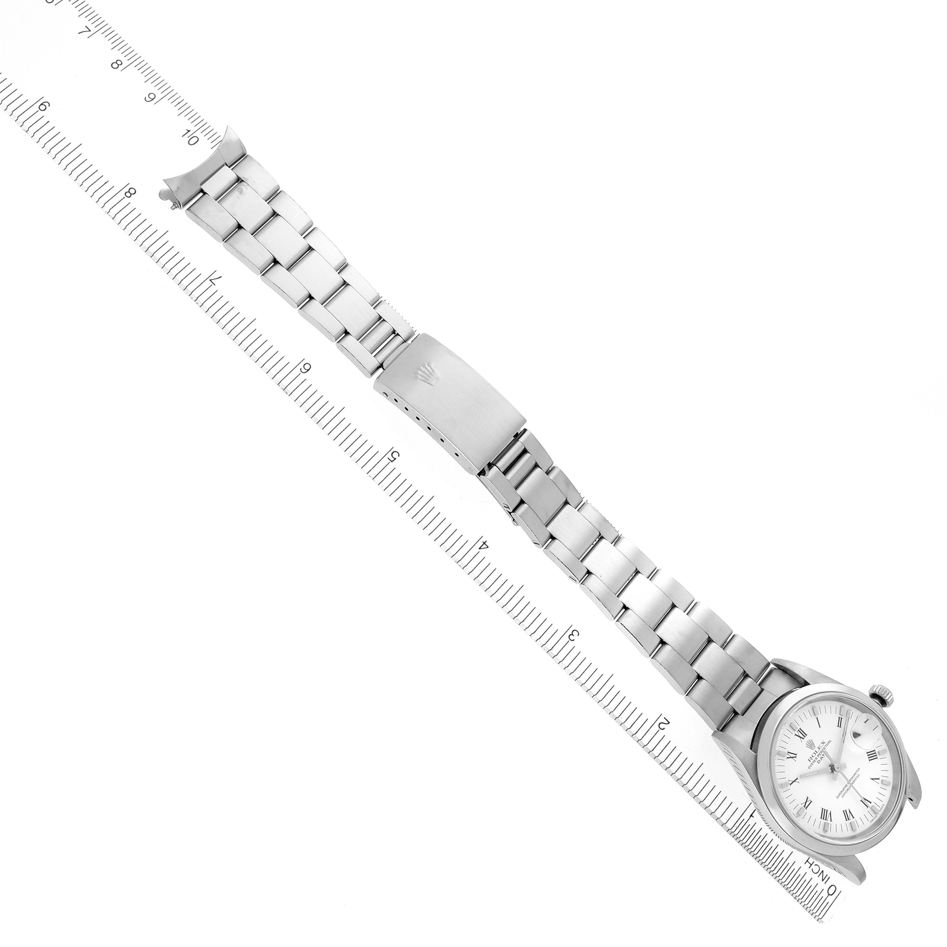 The image shows a Rolex Date 15200 Men's Stainless Steel White Dial 15200 Men's Stainless Steel White Dial watch from an overhead angle, displaying its bracelet, clasp, and dial.