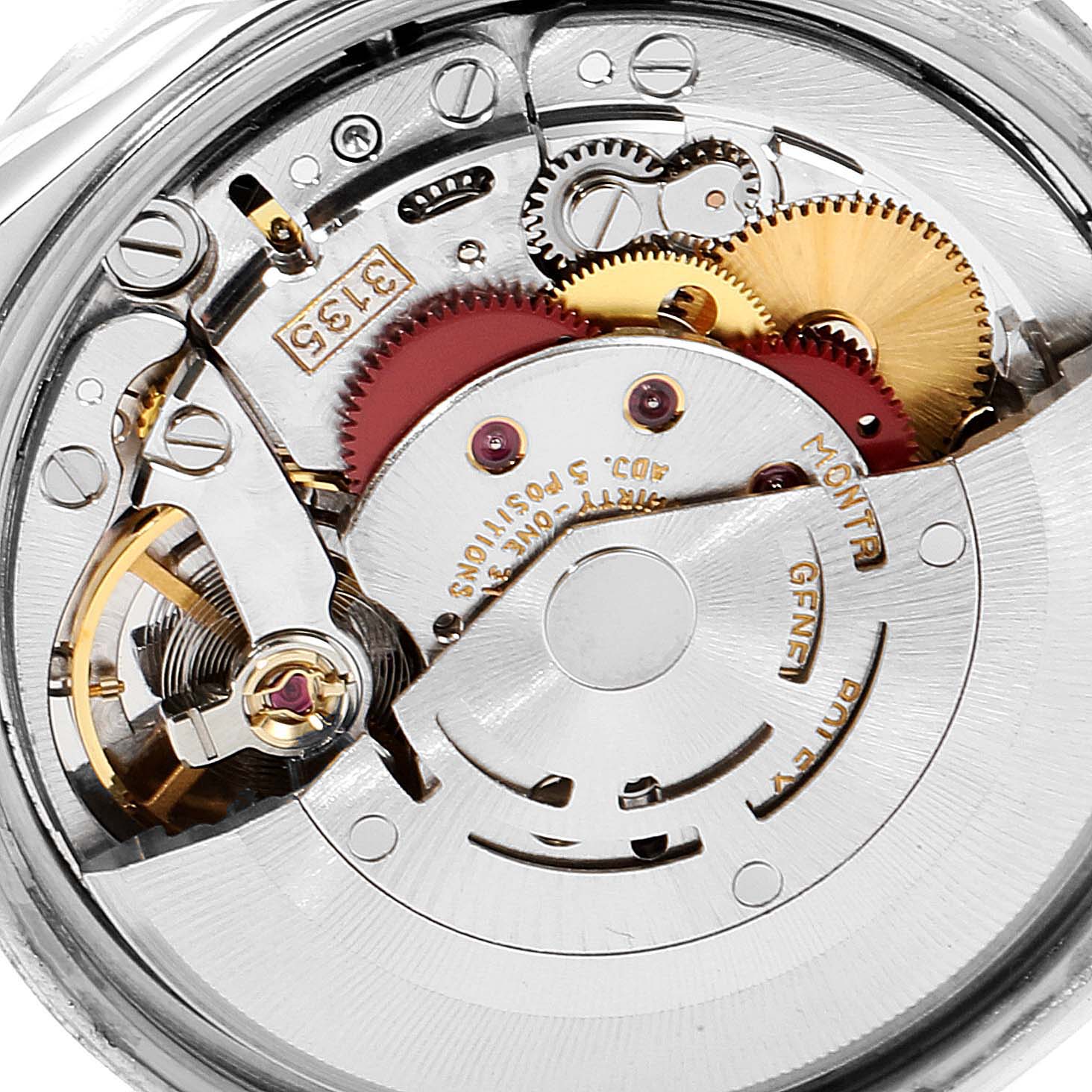 This image shows the movement mechanism of a Rolex Date 15200 Men's Stainless Steel Silver Dial 15200 Men's Stainless Steel Silver Dial watch, highlighting the gears and internal components.