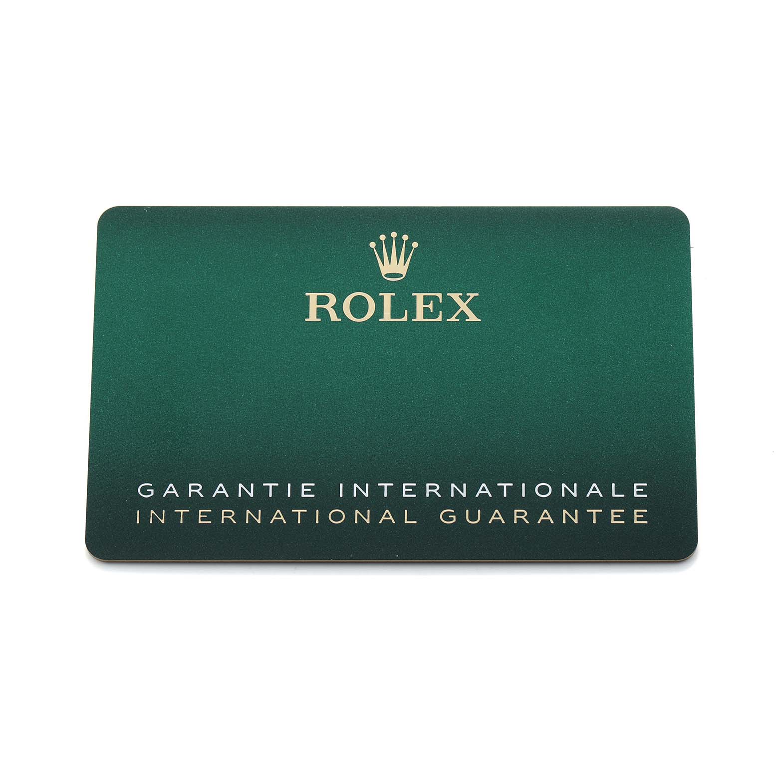 The image shows the international guarantee card for a Rolex Datejust 126200 Men's Stainless Steel Silver Dial watch.