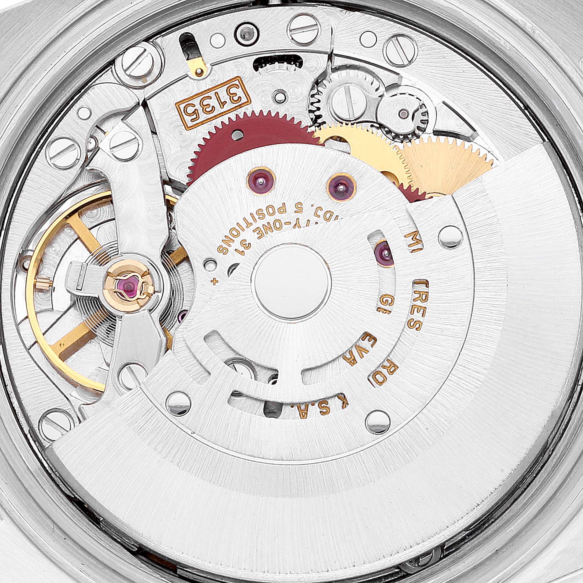 The image shows a close-up view of the movement and internal mechanics of a Rolex Datejust 16234 Men's Stainless Steel Blue Dial 16234 Men's Stainless Steel Blue Dial watch.