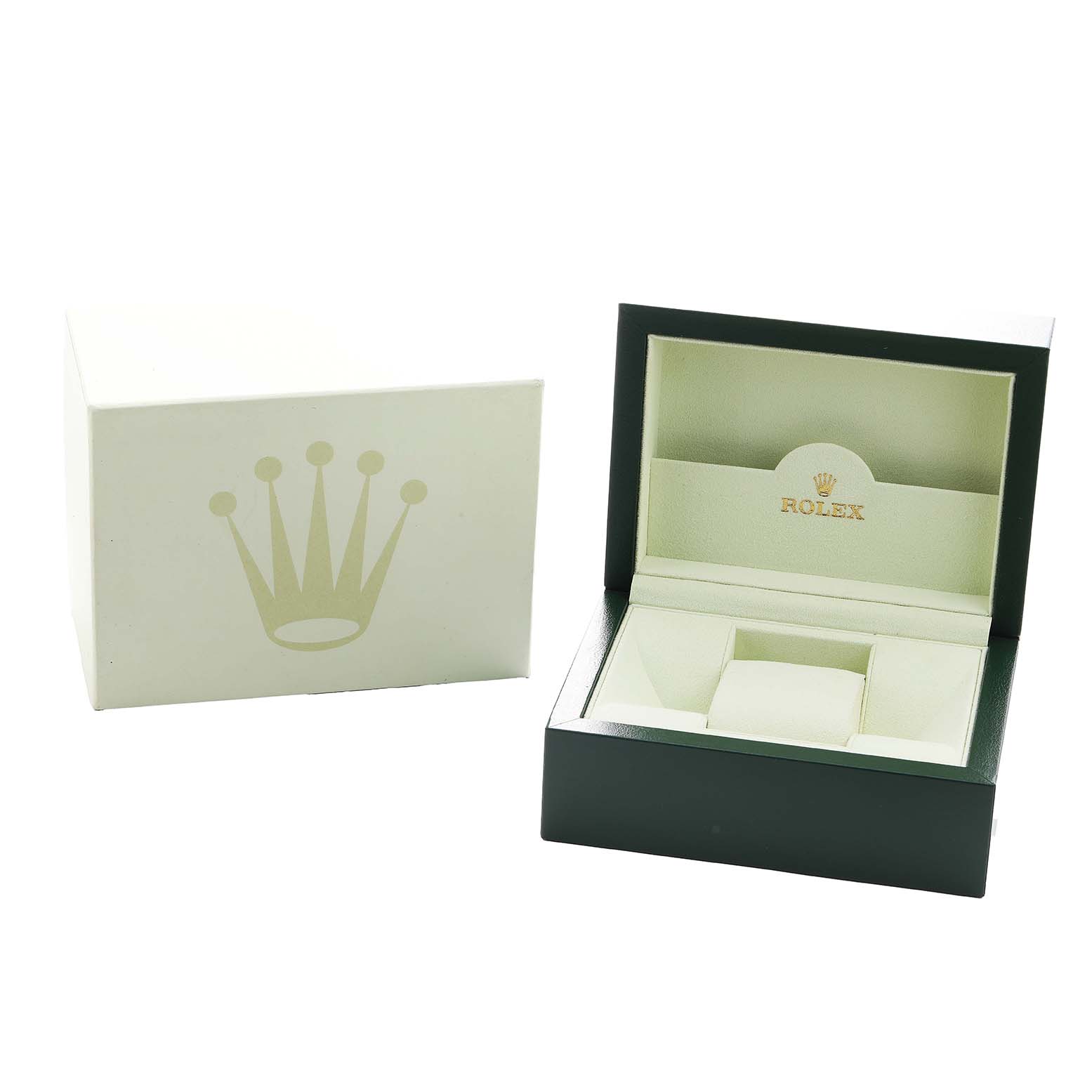 The image shows a Rolex Datejust 16233 Men's Steel and Gold (two tone) Champagne Dial watch box and outer packaging, viewed from the front and slightly above.