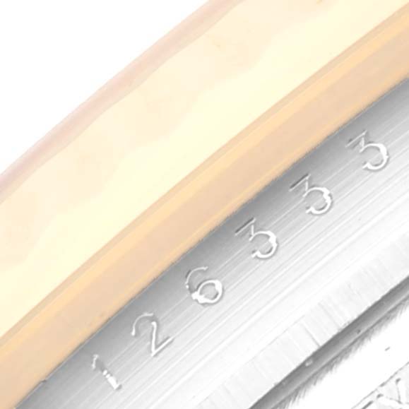 The image shows a close-up of the dial and bezel edge of a Rolex Datejust 41 126333 Men's Steel and Gold (two tone) Silver Dial 126333 Men's Steel and Gold (two tone) Silver Dial watch, highlighting the engraved numbers.