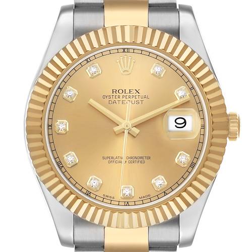Photo of Rolex Datejust II 41 Steel Yellow Gold Diamond Mens Watch 116333 Card