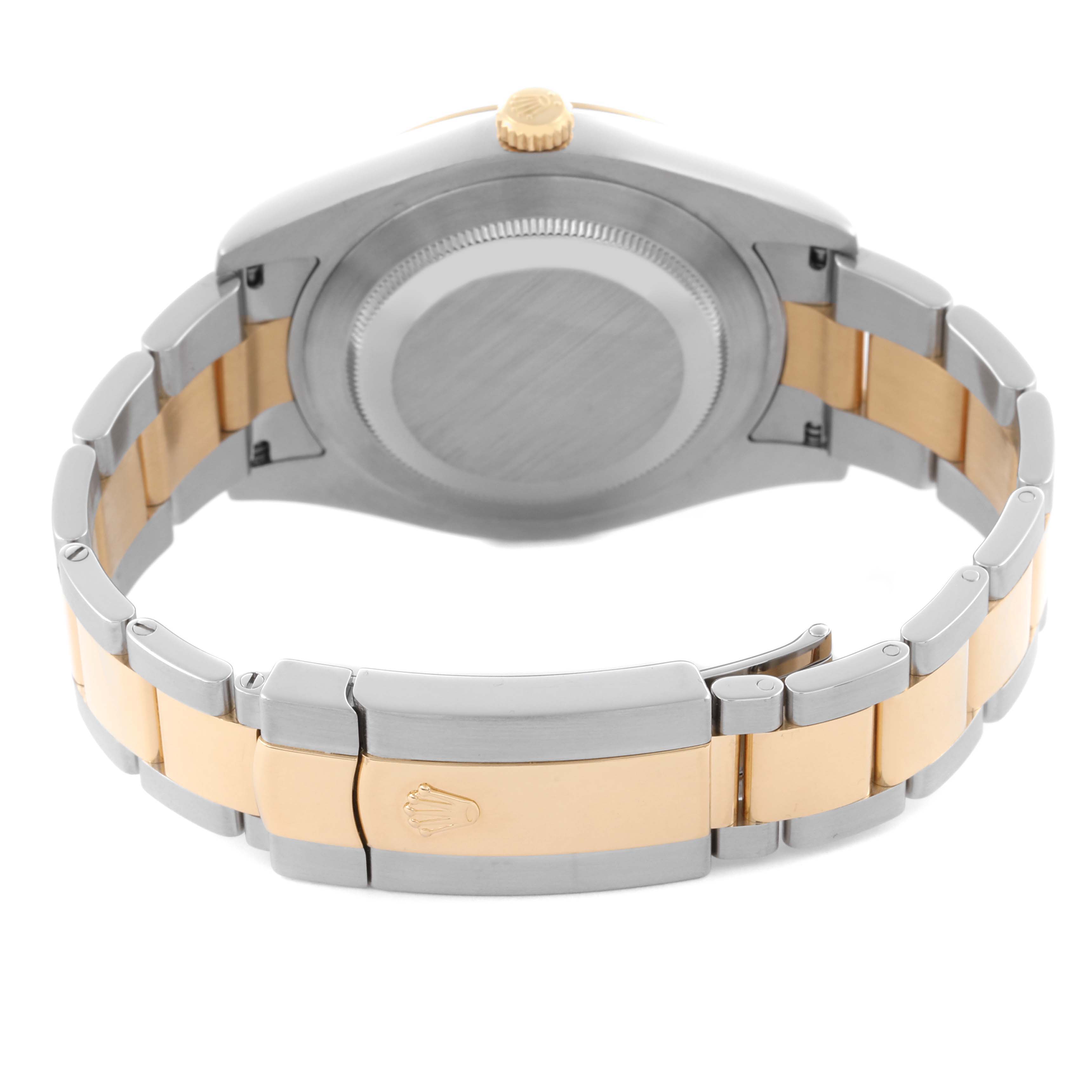 The image shows the back and bracelet clasp of the Rolex Datejust 41 116333 Men's Steel and Gold (two tone) Grey Dial, highlighting its two-tone metal design.