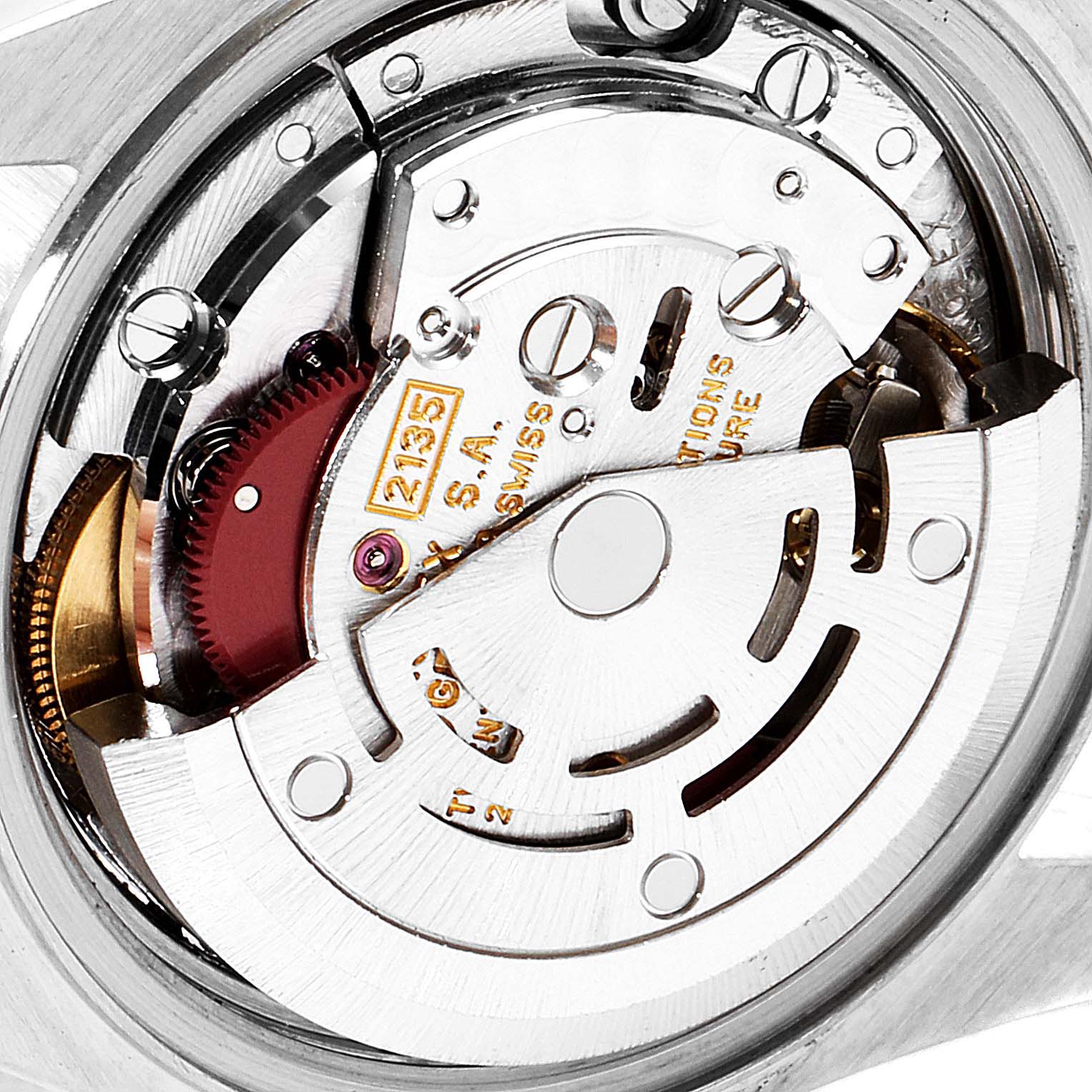 This image shows a close-up view of the internal mechanism of a Rolex Datejust 69173 Women's Steel and Gold (two tone) Champagne Dial 69173 Women's Steel and Gold (two tone) Champagne Dial watch.