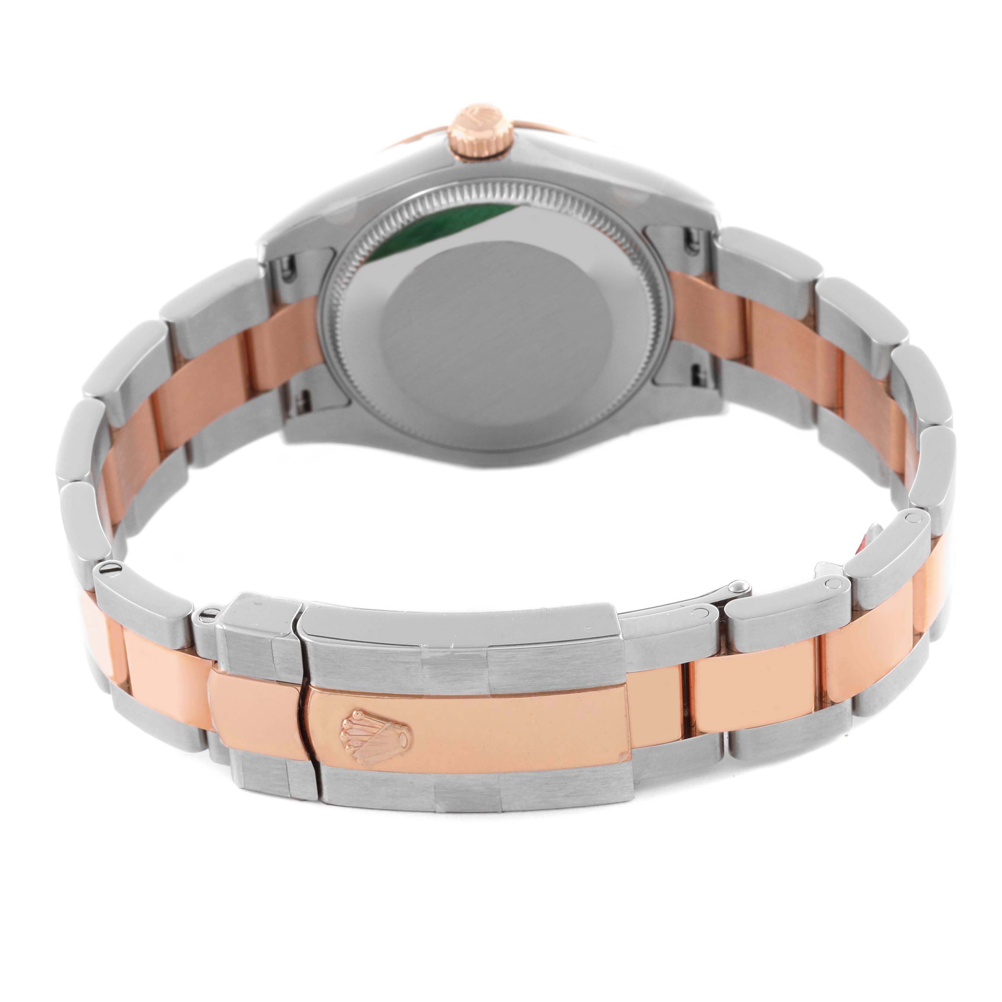 The Rolex Mid-Size 178341 Women's Steel and Gold (two tone) Brown Dial 178341 Women's Steel and Gold (two tone) Brown Dial watch is shown from the back, highlighting the case back, crown, and two-tone bracelet.