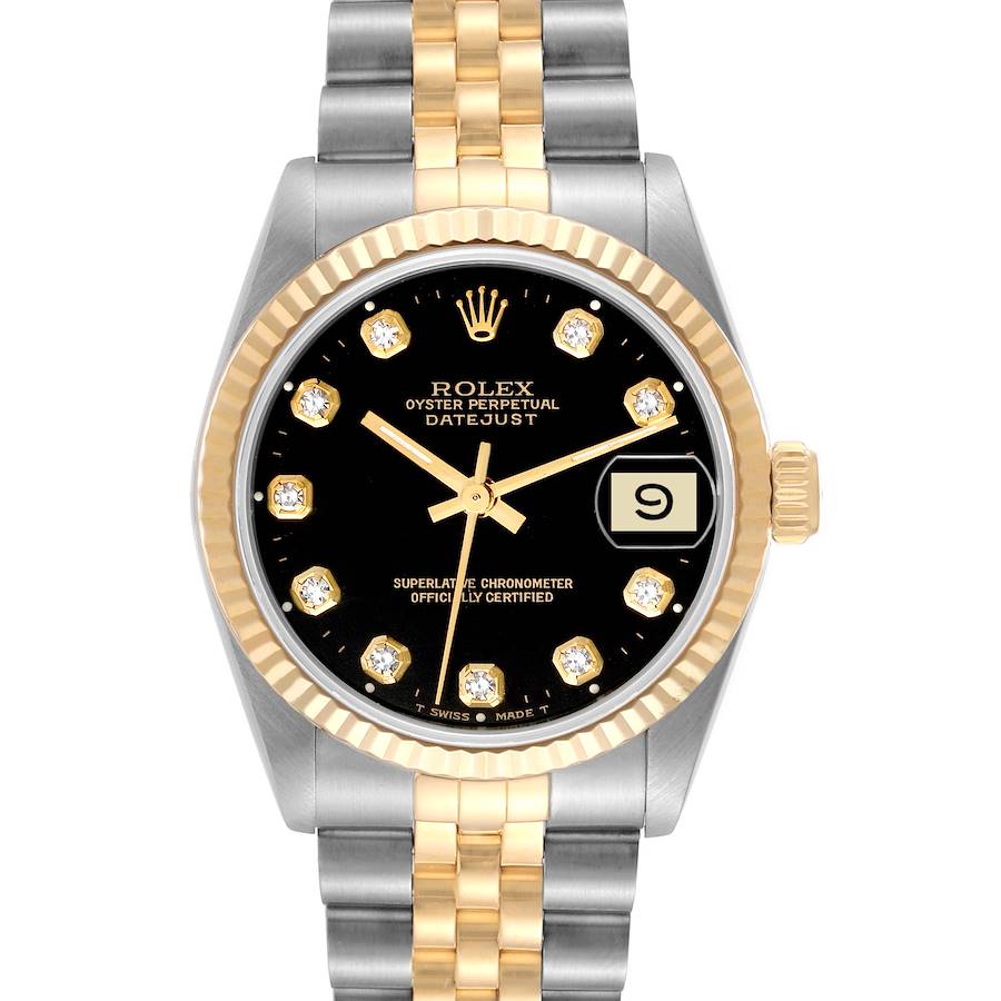 Rolex Datejust Midsize Steel Yellow Gold Black Diamond Ladies Watch 68273 SwissWatchExpo
