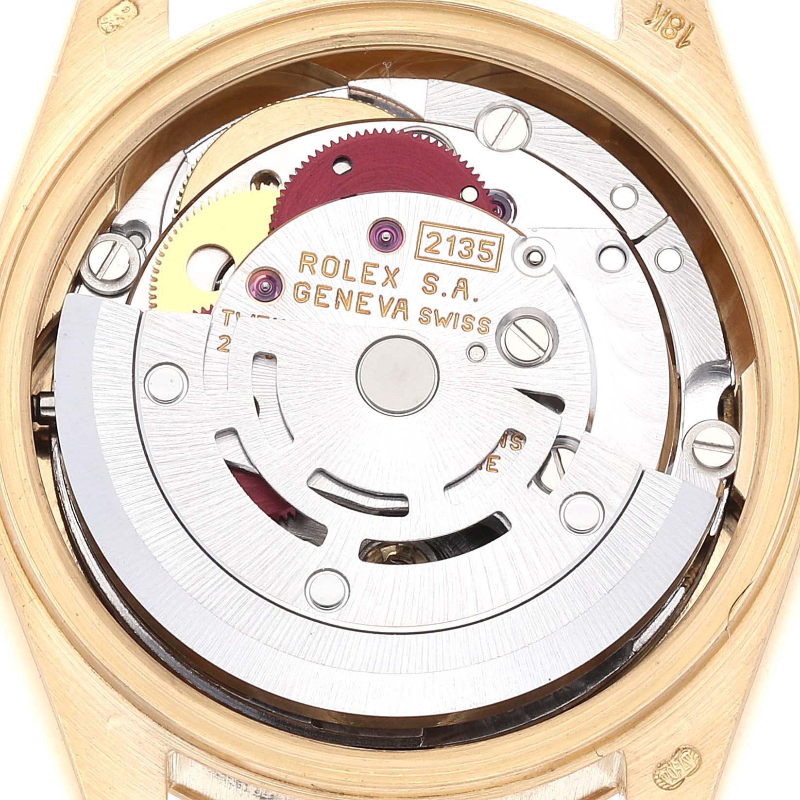 The image shows the internal mechanical movement of a Rolex President 69178G Women's Yellow Gold Champagne Dial 69178G Women's Yellow Gold Champagne Dial model watch viewed from the back.