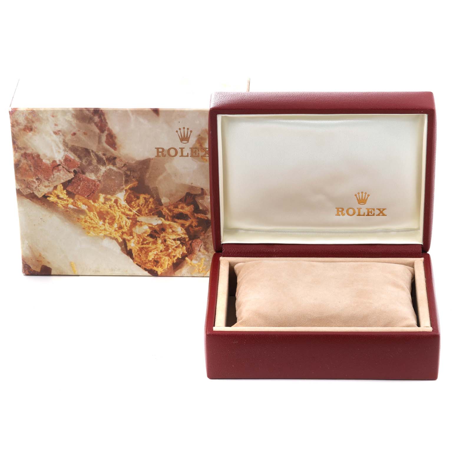 The image shows a Rolex President 69178G Women's Yellow Gold Champagne Dial 69178G Women's Yellow Gold Champagne Dial watch box with an open view of the inner cushion and outer packaging.