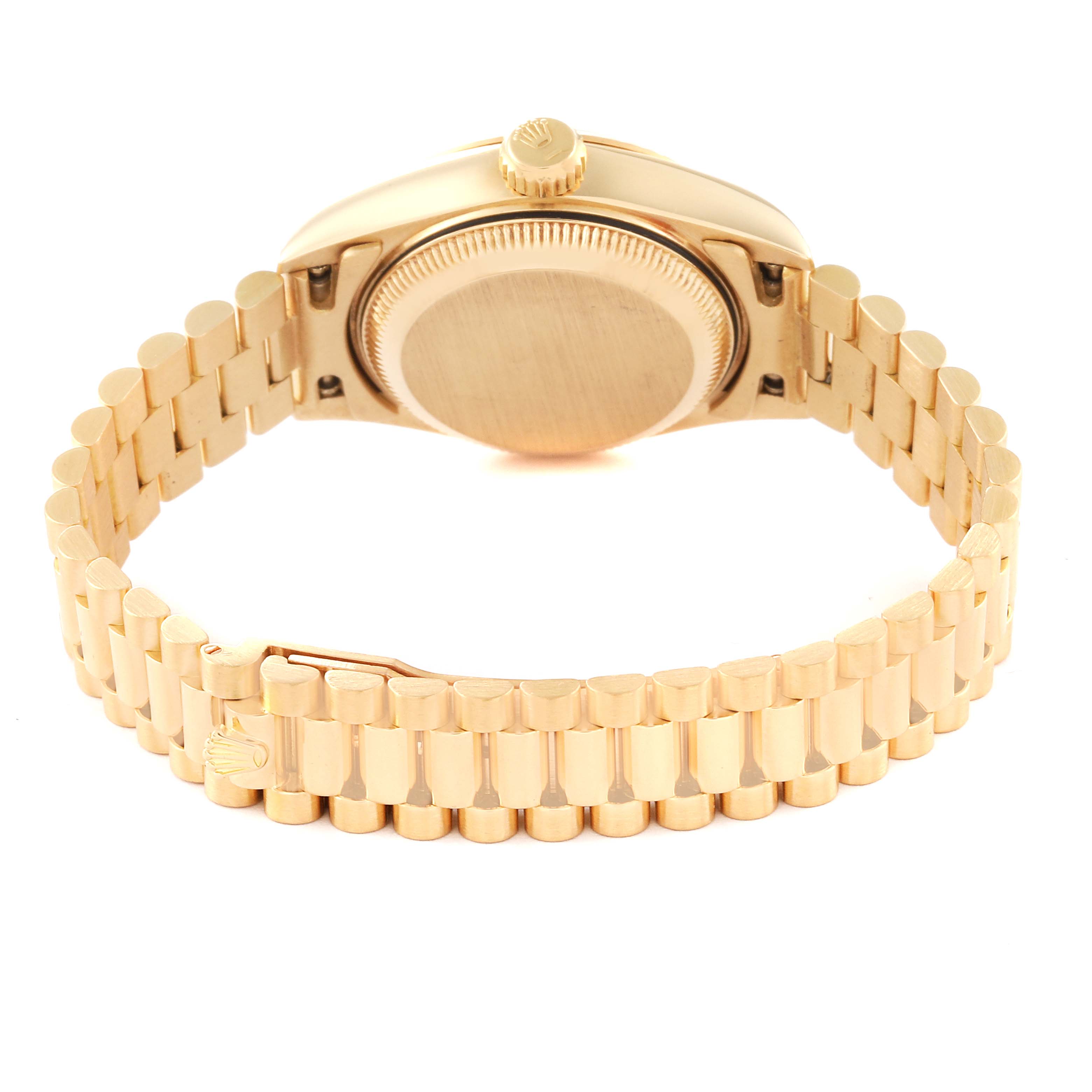 The image shows the back and bracelet of a Rolex President 69178G Women's Yellow Gold Champagne Dial 69178G Women's Yellow Gold Champagne Dial model watch from a rear angle.