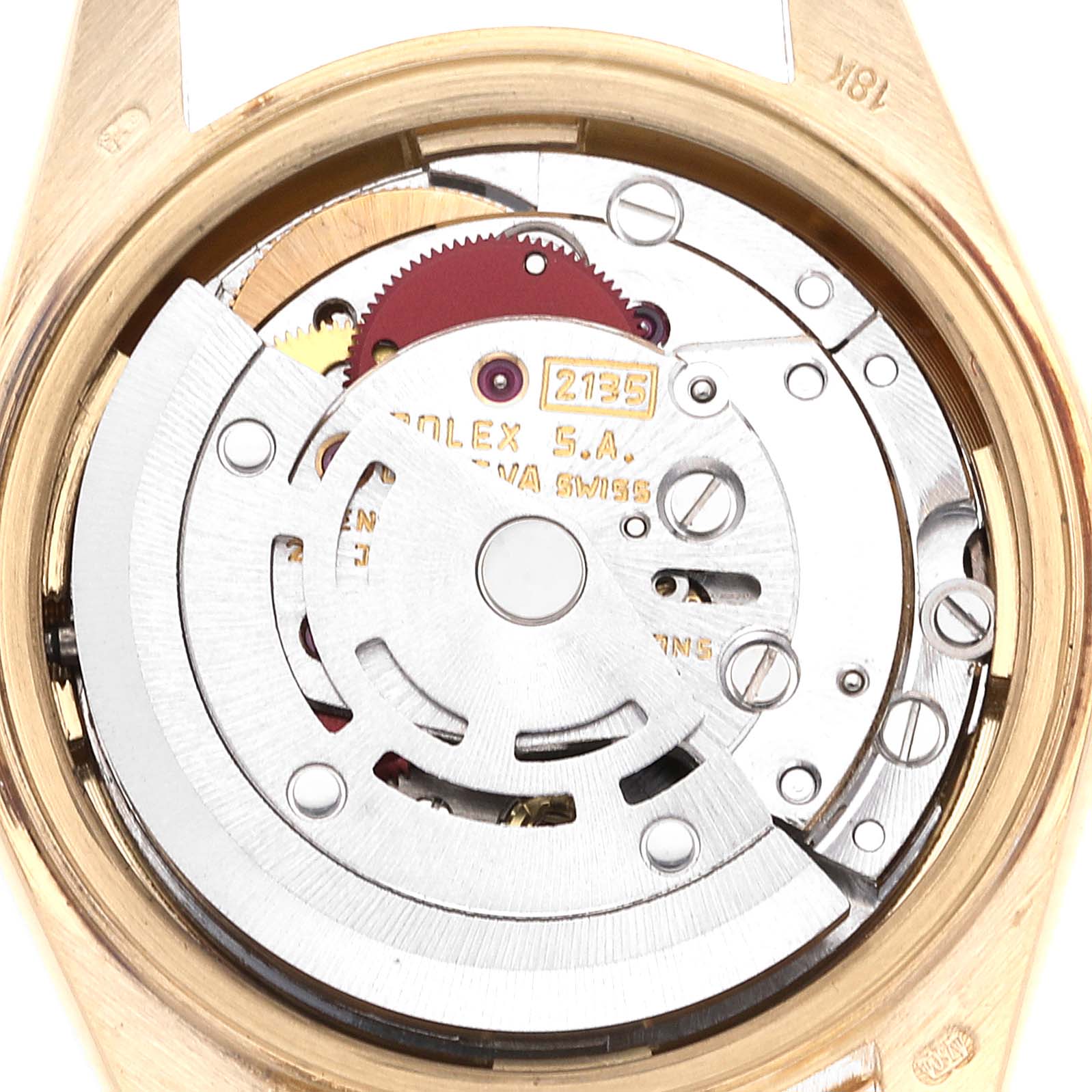 The image shows the internal mechanism of a Rolex President 69178G Women's Yellow Gold Champagne Dial 69178G Women's Yellow Gold Champagne Dial model watch, viewed from the back.