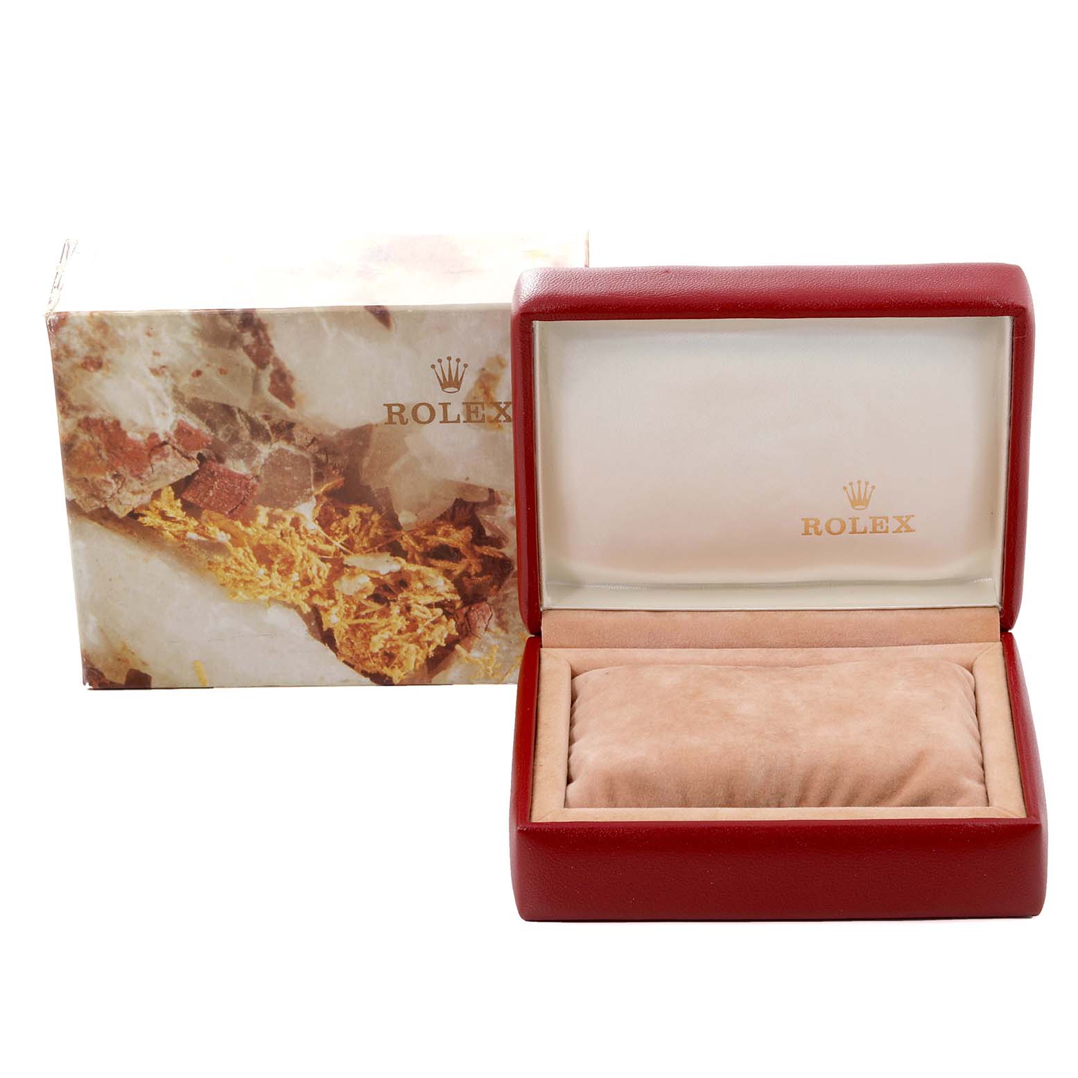 The image shows a Rolex Datejust 69174 Women's Stainless Steel Blue Dial 69174 Women's Stainless Steel Blue Dial watch box and an outer packaging box with a decorative design.