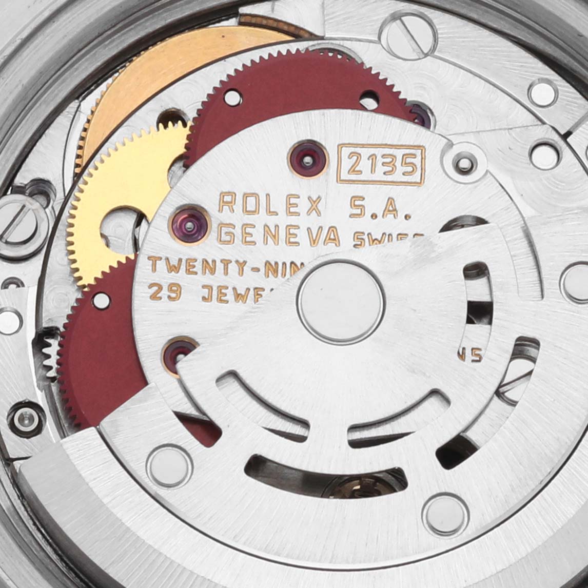 The image shows a close-up of the Rolex Datejust 69173 Women's Steel and Gold (two tone) Black Dial 69173 Women's Steel and Gold (two tone) Black Dial movement with gears and details visible from the back.
