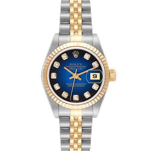 Photo of Rolex Datejust Steel Yellow Gold Blue Vignette Diamond Dial Ladies Watch 79173
