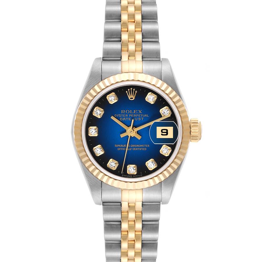 Rolex Datejust Steel Yellow Gold Blue Vignette Diamond Dial Ladies Watch 79173 SwissWatchExpo