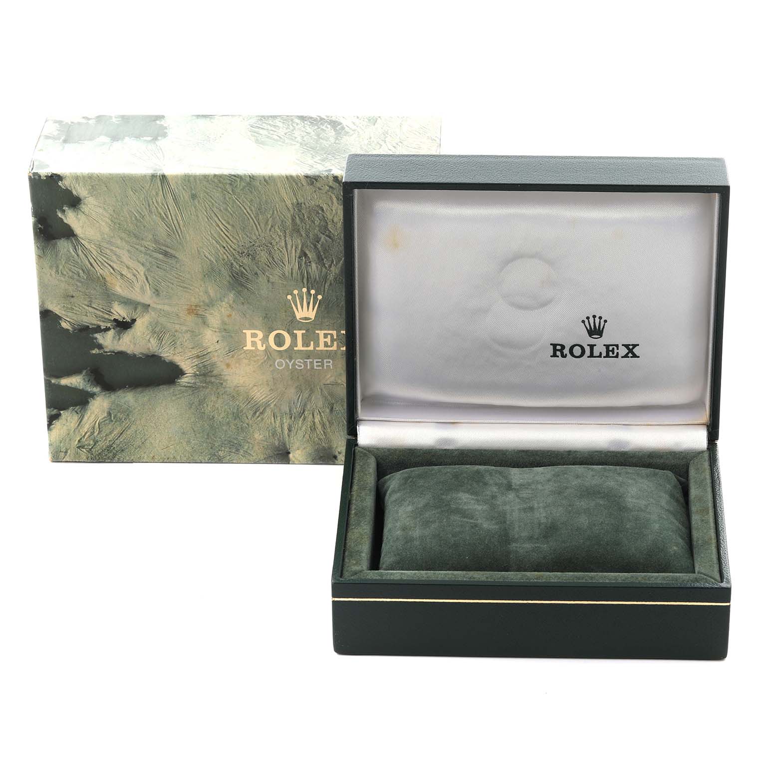 The image shows the Rolex Datejust 16233 Men
s Steel and Gold (two tone) Champagne Dial 16233 Men
s Steel and Gold (two tone) Champagne Dial watch box and outer packaging from a frontal angle, with no watch visible.