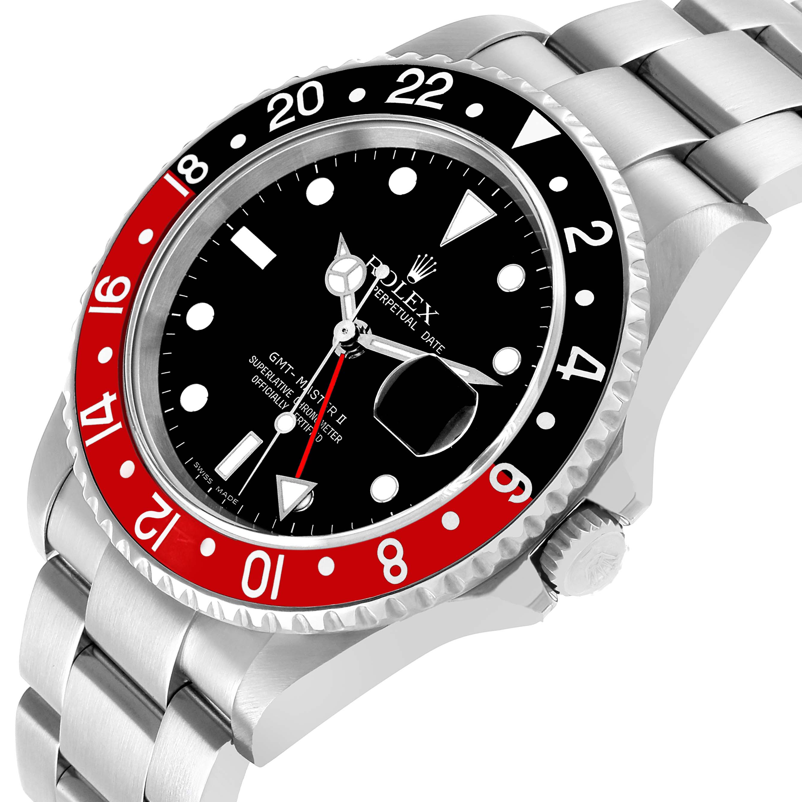 The Rolex GMT-Master 16710 Men's Stainless Steel Black Dial model is shown at a three-quarter angle, highlighting the bezel, dial, and part of the bracelet.