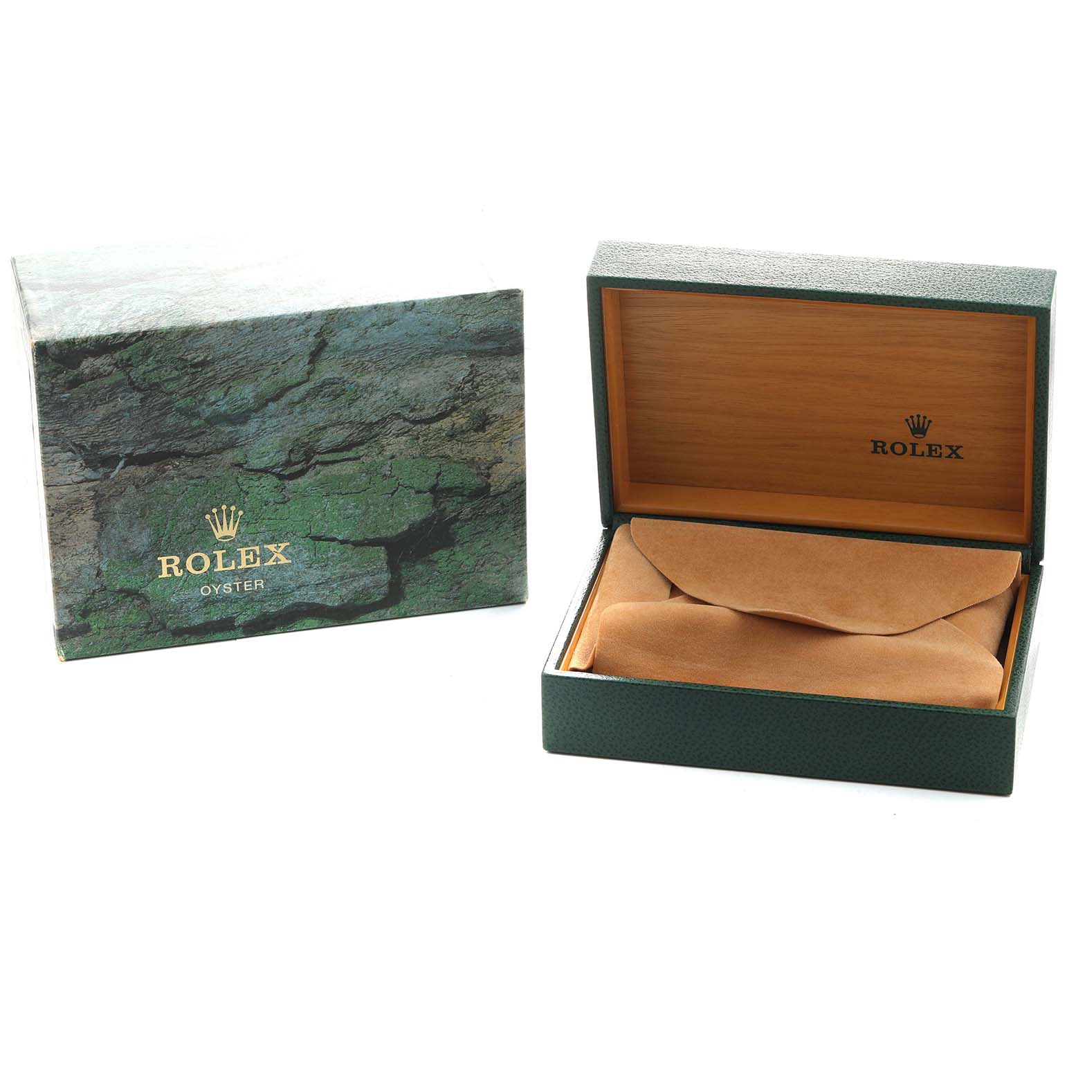 The image shows an open Rolex GMT-Master 16710 Men's Stainless Steel Black Dial box with a cushion inside next to its outer packaging.