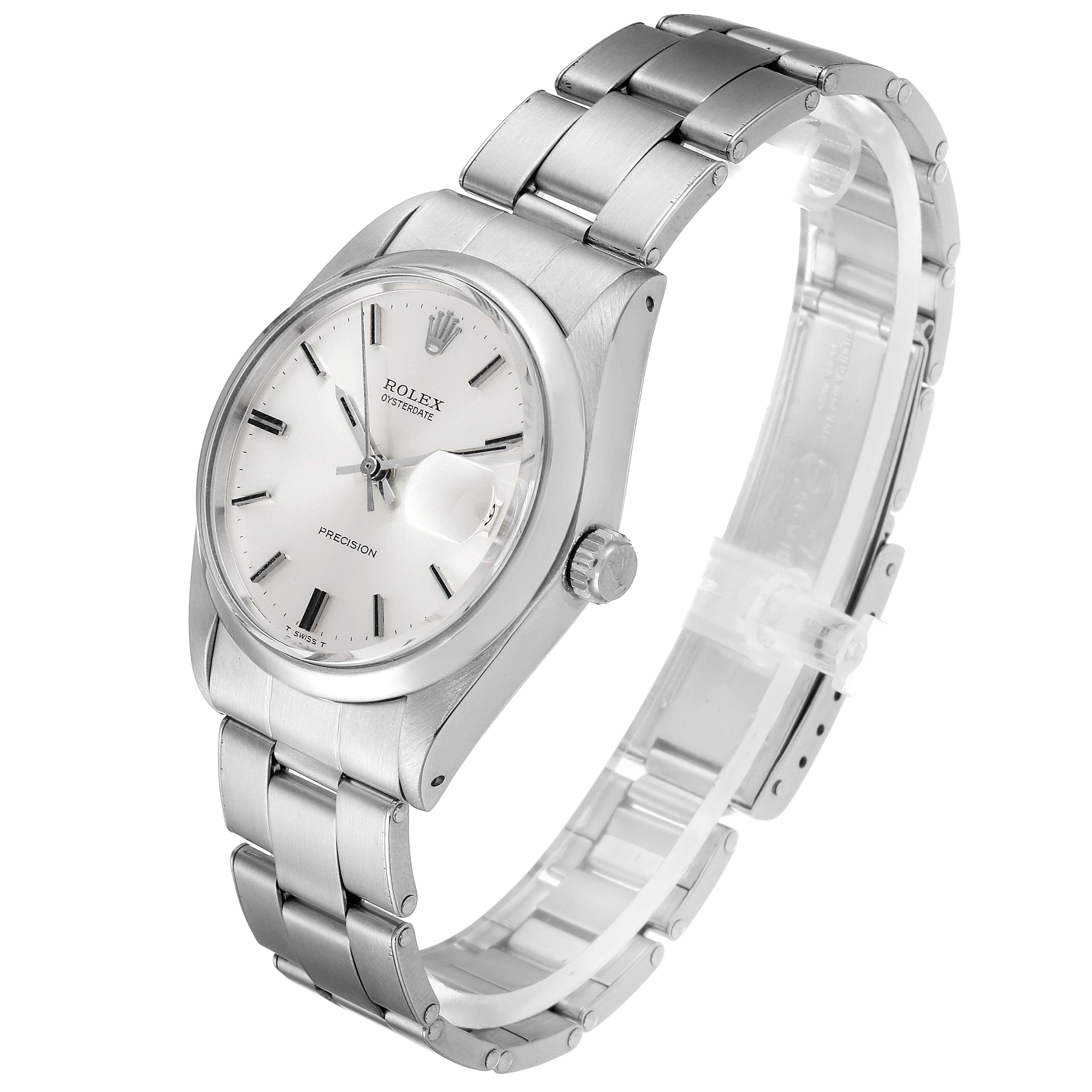 The image shows a Rolex Vintage Collection 6694 Men
s Stainless Steel Silver Dial 6694 Men
s Stainless Steel Silver Dial model watch at an angled side view, highlighting the dial, case, and bracelet.