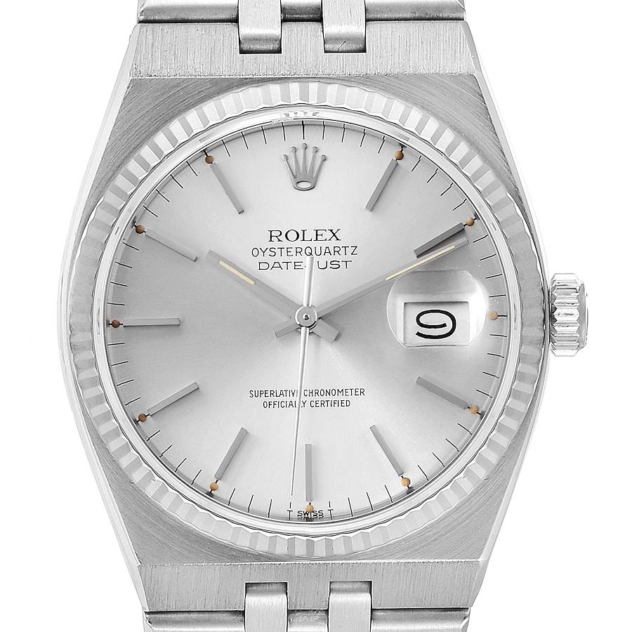 Rolex Oysterquartz Datejust Steel White Gold Fluted Bezel Watch 17014 SwissWatchExpo