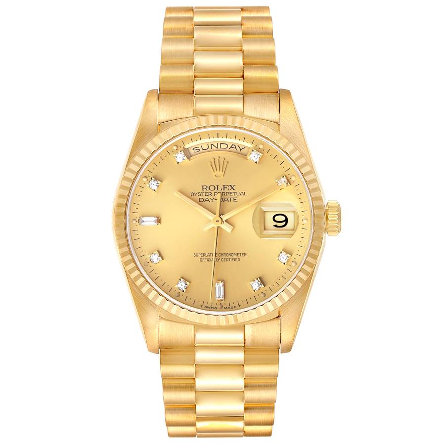 Rolex President Day-Date 36mm Yellow Gold Diamond Dial Mens Watch 18238 ...