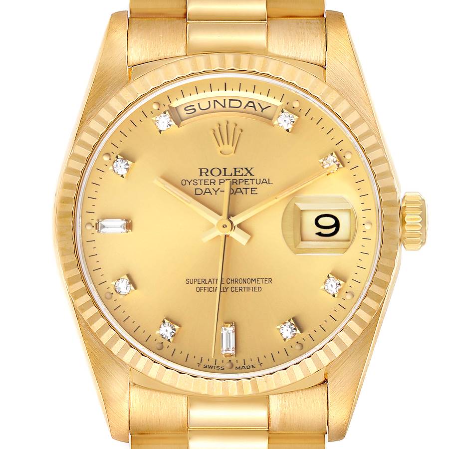 Rolex President Day-Date 36mm Yellow Gold Diamond Dial Mens Watch 18238 SwissWatchExpo