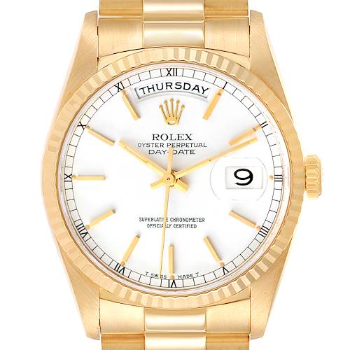 Photo of Rolex President Day-Date 36mm Yellow Gold White Dial Mens Watch 18238