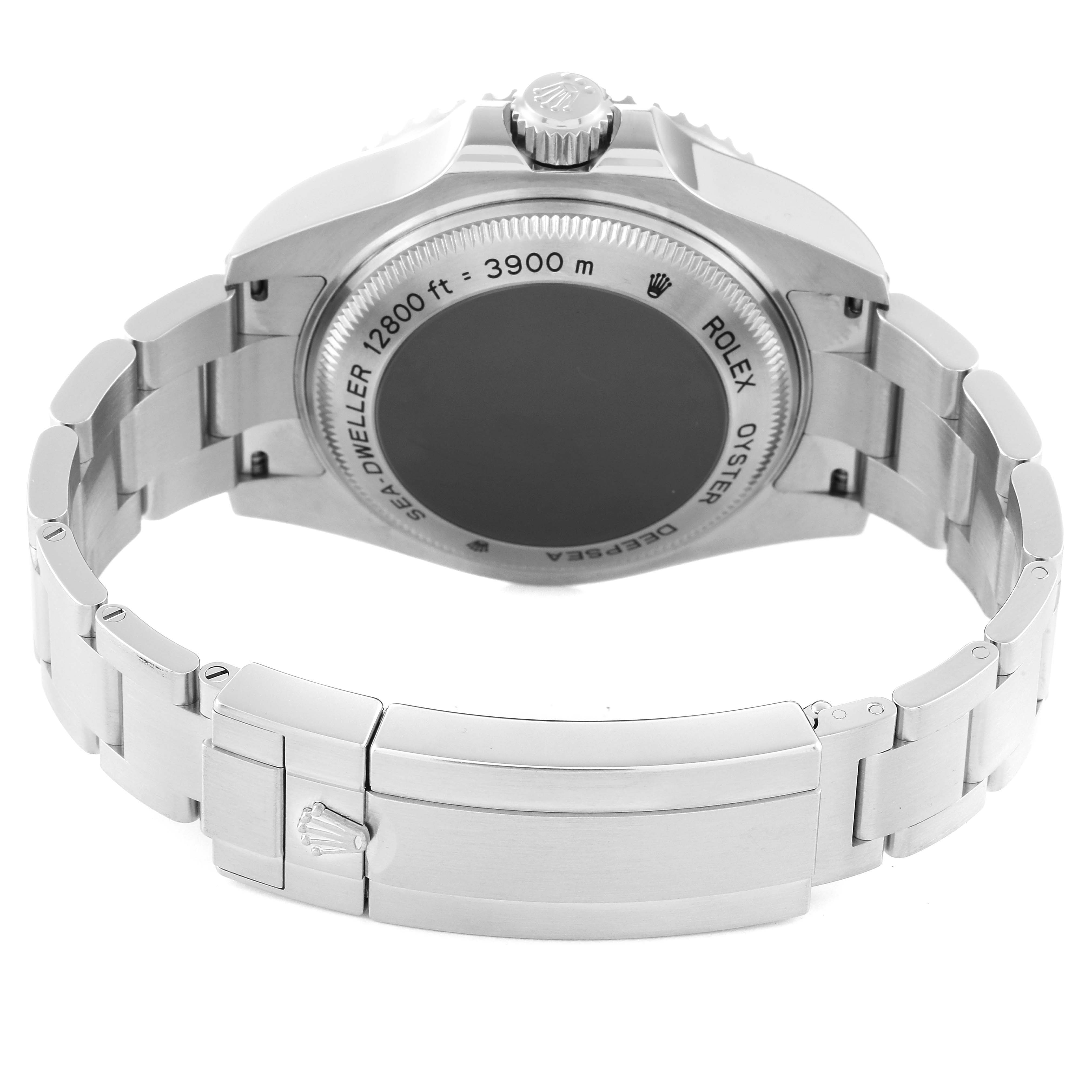 The image shows the backside of a Rolex Sea-Dweller 116660 Men's Stainless Steel Blue Dial 116660 Men's Stainless Steel Blue Dial watch, highlighting the case back, bracelet, and clasp.