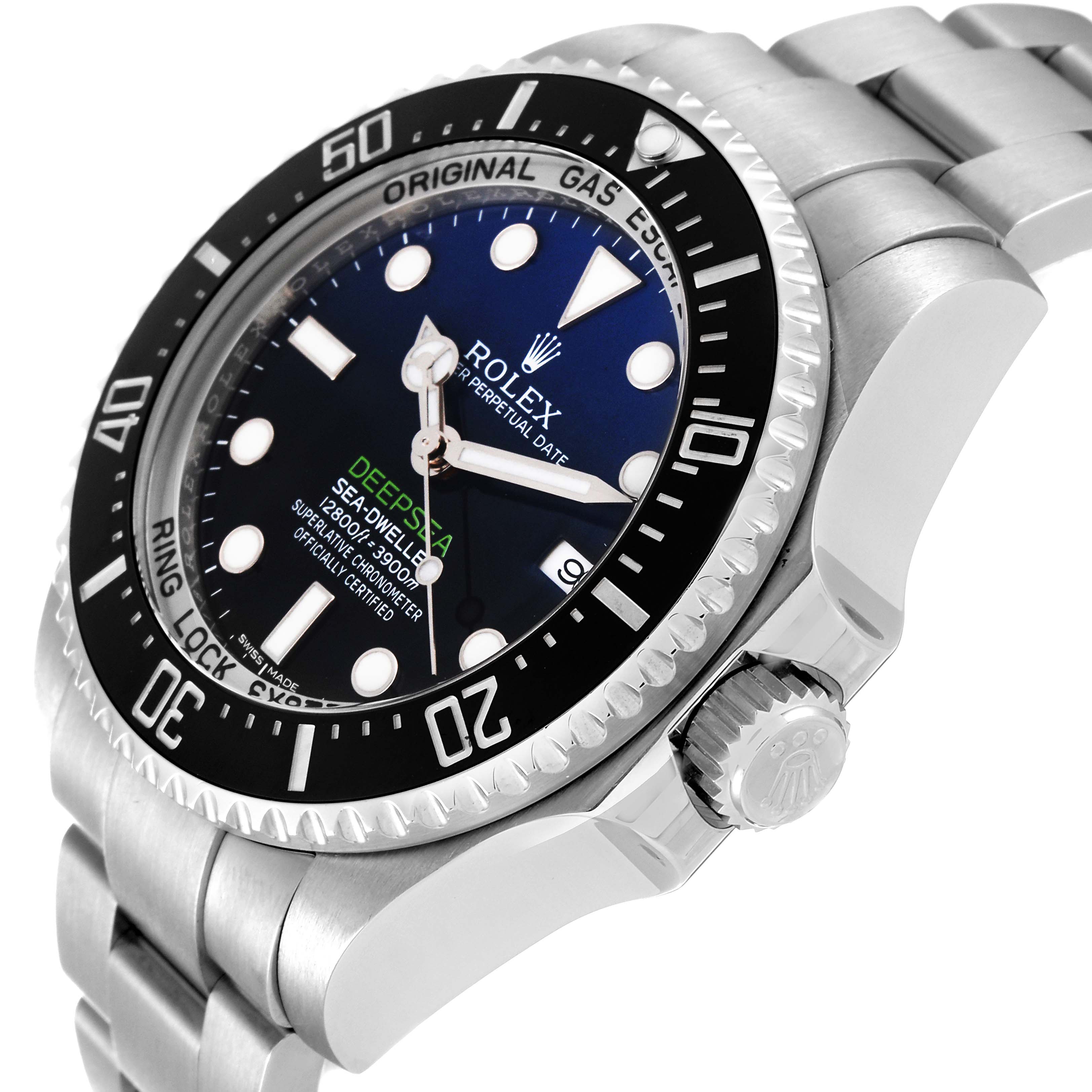 The image shows a close-up angle of a Rolex Sea-Dweller 116660 Men's Stainless Steel Blue Dial 116660 Men's Stainless Steel Blue Dial watch, highlighting the crown, bezel, and part of the bracelet.