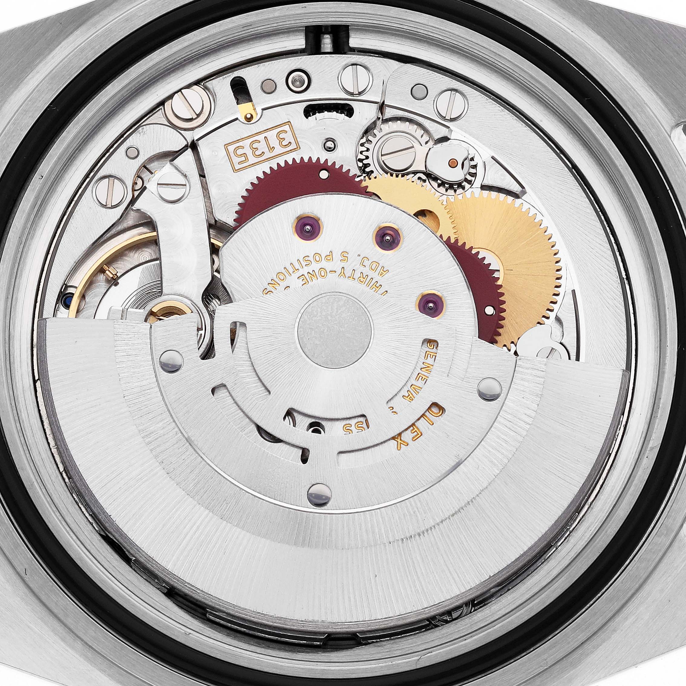 The image shows a detailed view of the movement mechanism of a Rolex Submariner 16610 T Men's Stainless Steel Black Dial 16610 T Men's Stainless Steel Black Dial watch from the back.