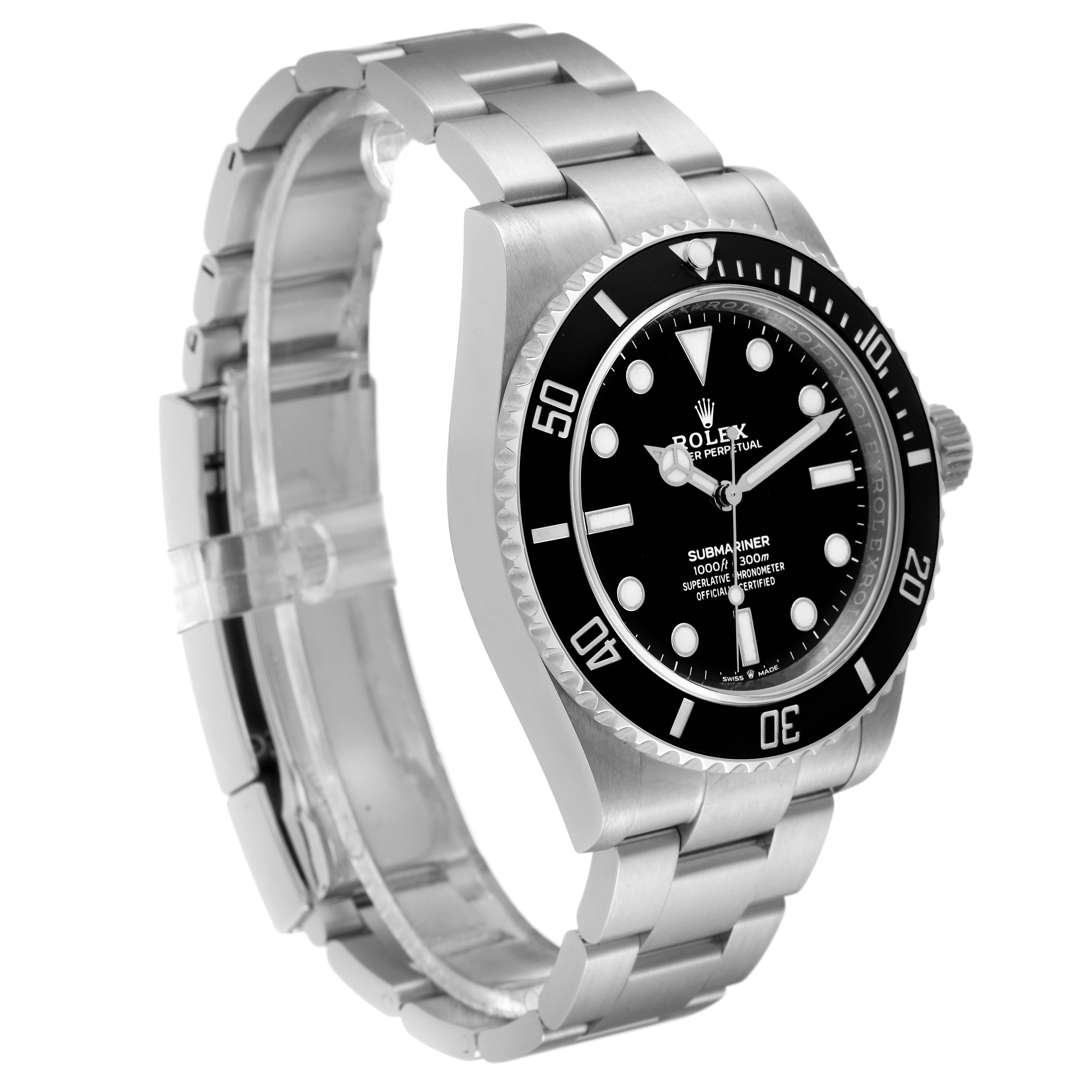 The Rolex Submariner 124060 Men
s Stainless Steel Black Dial 124060 Men
s Stainless Steel Black Dial watch is shown at a slight angle, highlighting the bracelet, case, bezel, and dial.