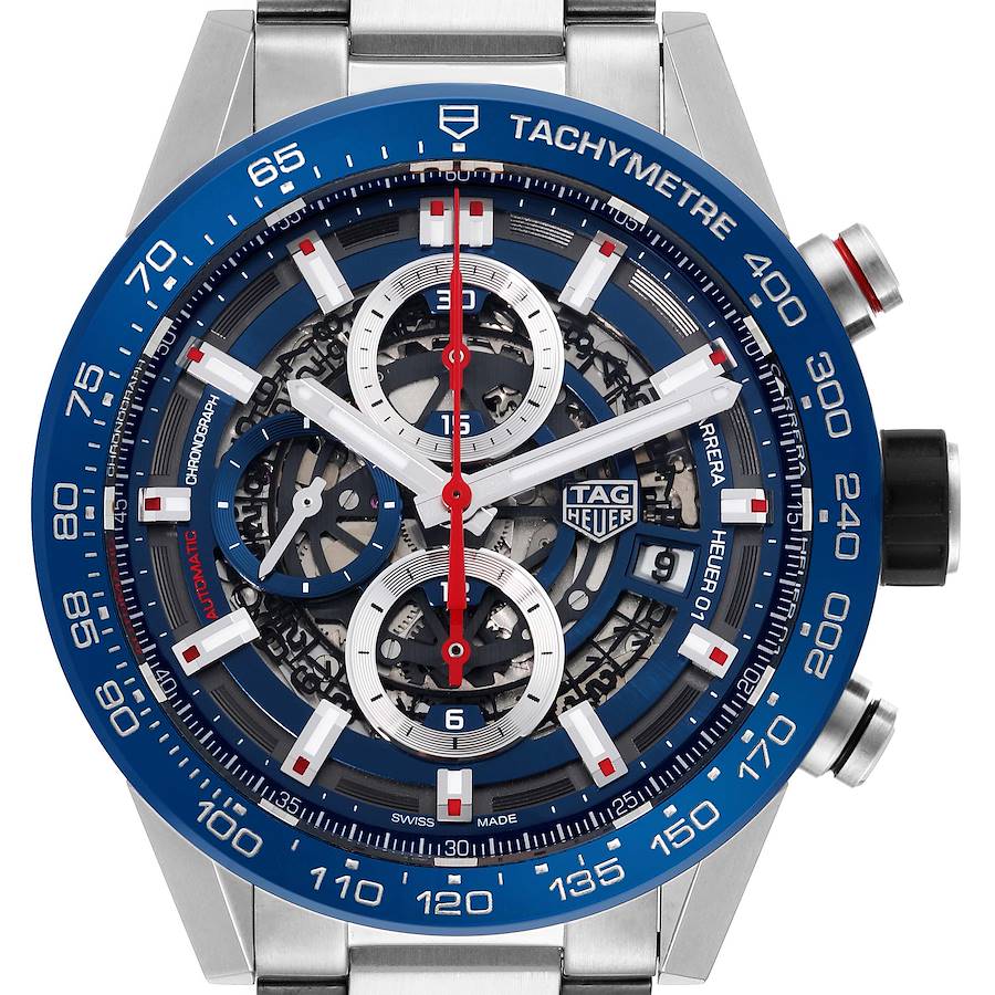 Tag Heuer Carrera Blue Skeleton Dial Chronograph Steel Mens Watch CAR201T SwissWatchExpo