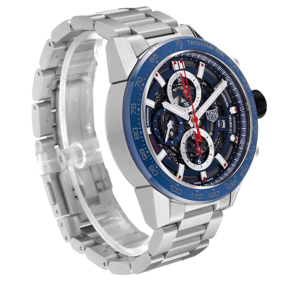 Tag Heuer Carrera Blue Skeleton Dial Chronograph Steel Mens Watch