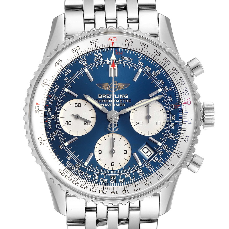 Breitling Navitimer 42mm Blue Dial Chronograph Steel Mens Watch A23322 SwissWatchExpo