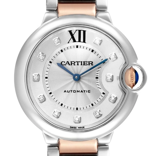 Photo of Cartier Ballon Bleu 36 Steel Rose Gold Diamond Mens Watch W3BB0018