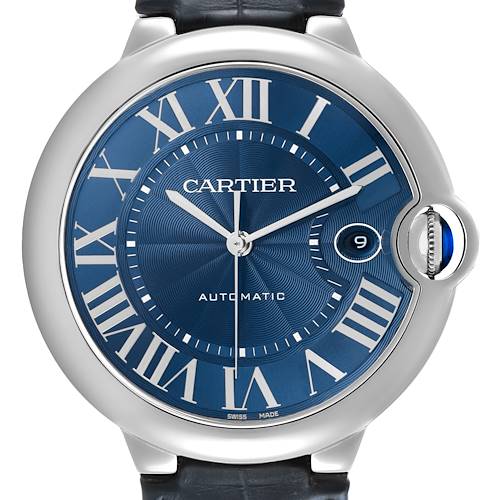 Photo of Cartier Ballon Bleu Stainless Steel Blue Mens Watch WSBB0027 Box Card