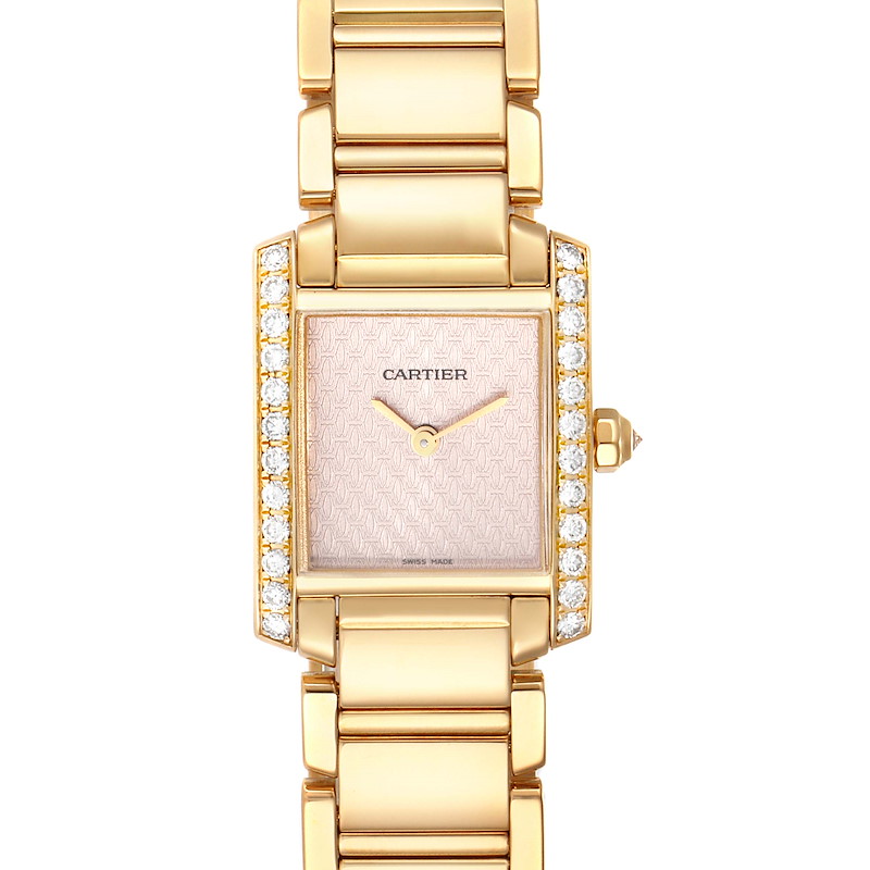 Cartier Tank Francaise Yellow Gold Rose Dial Diamond Ladies Watch 2403 SwissWatchExpo