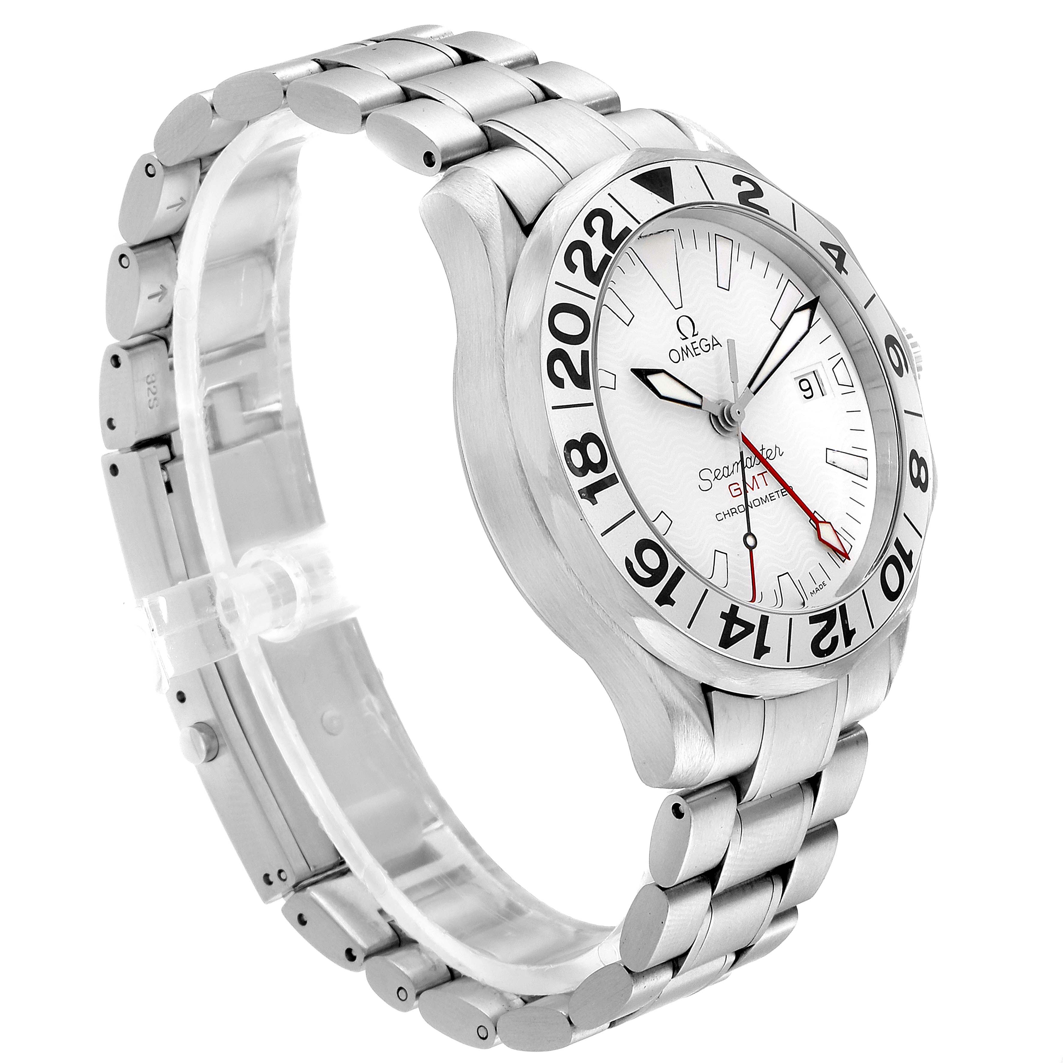 The image shows a side view of the Omega Seamaster 2538.20.00 Men's Stainless Steel White Dial 2538.20.00 Men's Stainless Steel White Dial watch, displaying its bracelet, bezel, and dial.