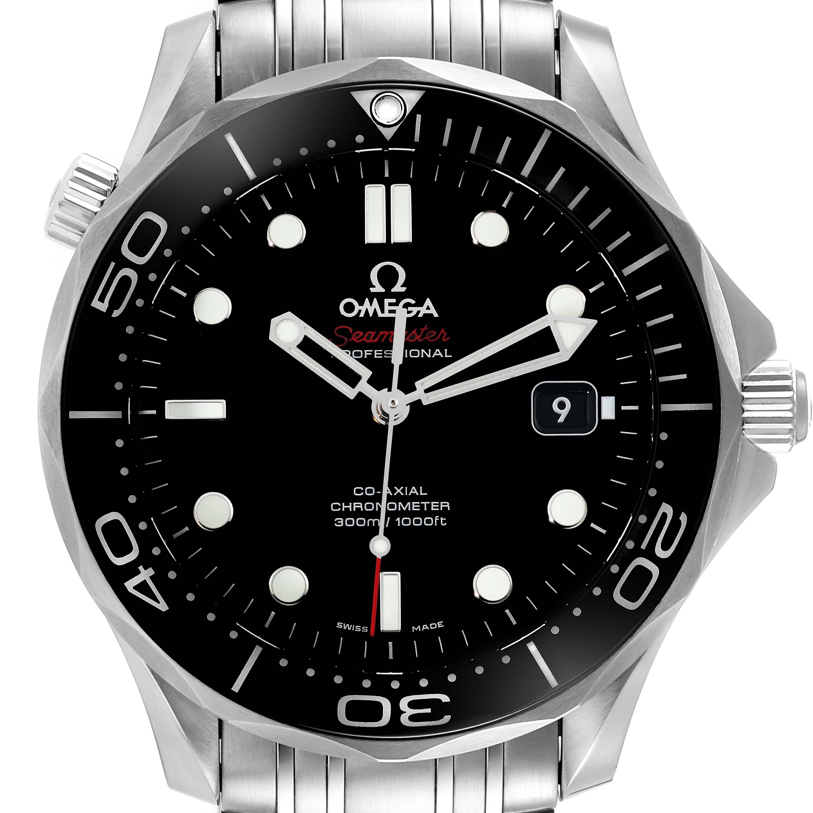 The image shows a front view of an Omega Seamaster 212.30.41.20.01.003 Men's Stainless Steel Black Dial 212.30.41.20.01.003 Men's Stainless Steel Black Dial watch, with a visible black dial, steel case, and bracelet.