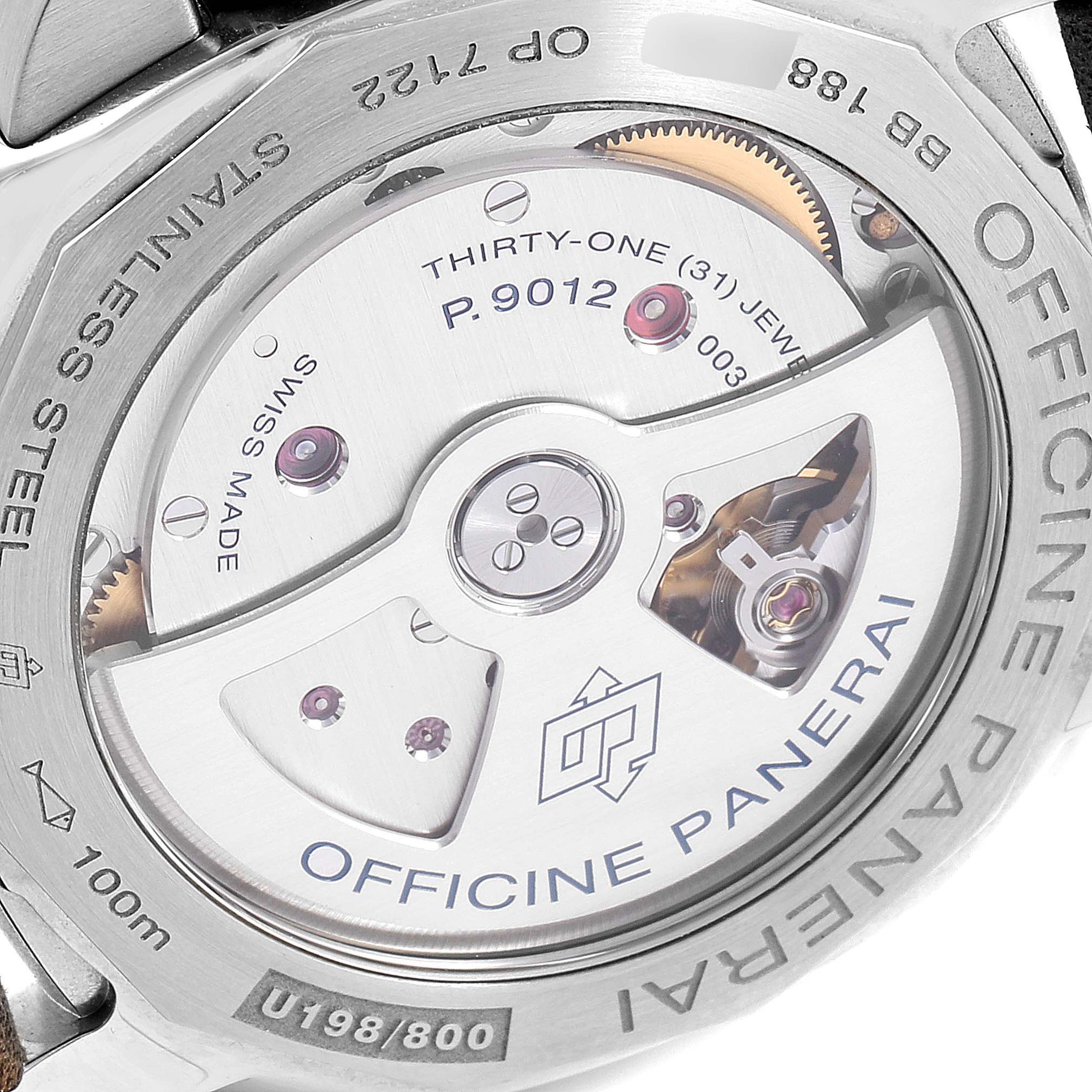 This image shows the caseback of the Panerai Luminor PAM01537 Men's Stainless Steel Black Dial PAM01537 Men's Stainless Steel Black Dial watch, highlighting its movement and internal components.