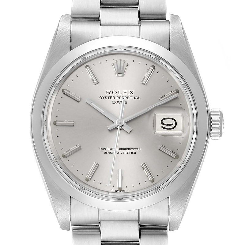 Rolex Date Silver Dial Domed Bezel Vintage Mens Watch 1500 Box Papers SwissWatchExpo