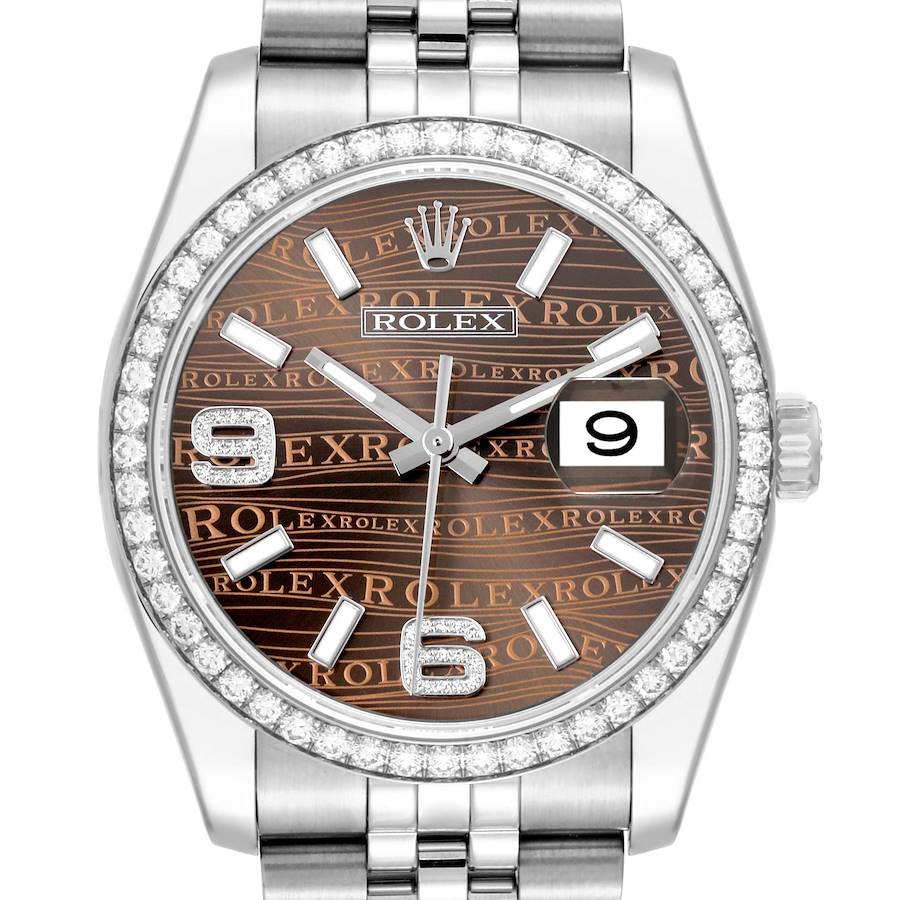 Rolex Datejust 36 Bronze Wave Dial Diamond Mens Watch 116244 Box Card SwissWatchExpo