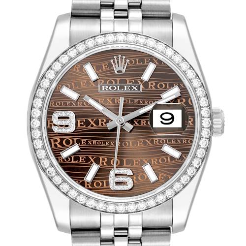 Photo of Rolex Datejust 36 Bronze Wave Dial Diamond Mens Watch 116244 Box Card