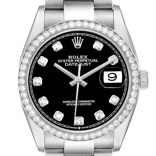 Photo of Rolex Datejust 36 Steel White Gold Black Dial Diamond Mens Watch 126284 Box Card