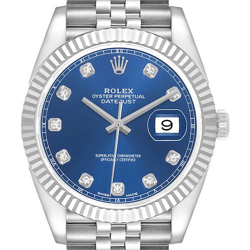 Photo of Rolex Datejust 41 Steel White Gold Diamond Dial Mens Watch 126334 Box Card