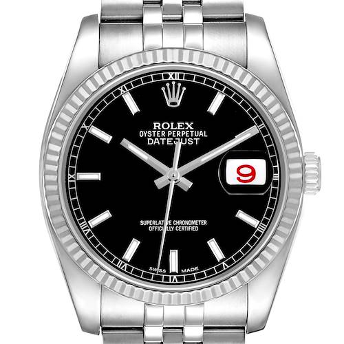 Photo of Rolex Datejust Steel White Gold Black Dial Mens Watch 116234