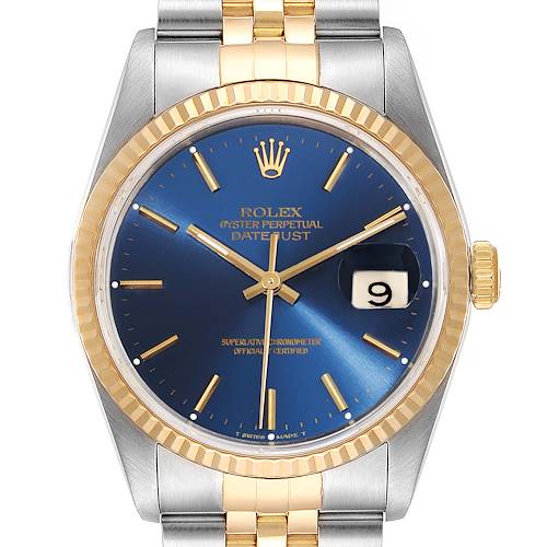Photo of Rolex Datejust Steel Yellow Gold Blue Dial Mens Watch 16233