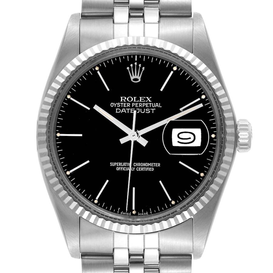 Rolex Datejust Vintage Steel White Gold Black Dial Mens Watch 16014 SwissWatchExpo